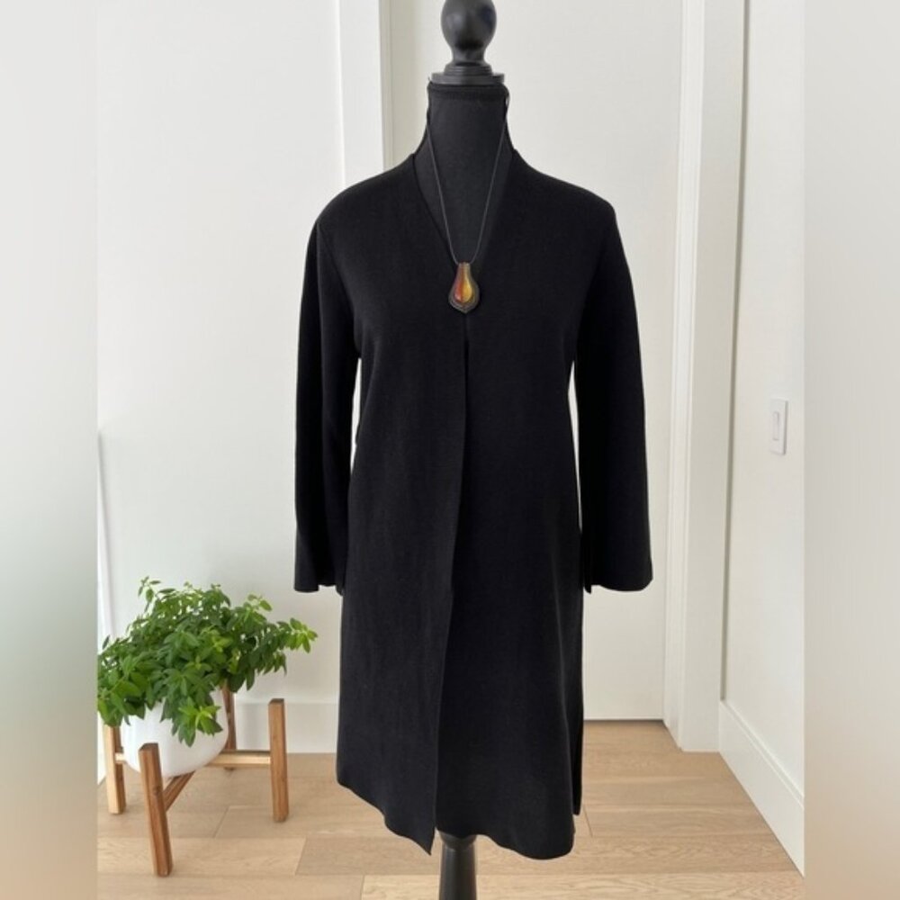 EILEEN FISHER Long Tencel Cardigan Open Front 3/4 Sleeve Basic Lagenlook Layer